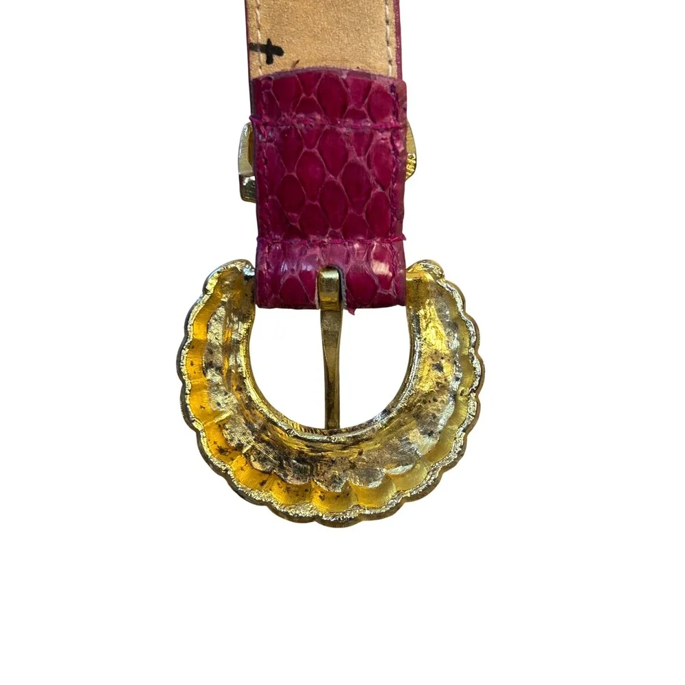 Saks Fifth Avenue Pink Snakeskin Leather Belt Gold Buckle Women's‎ Small
